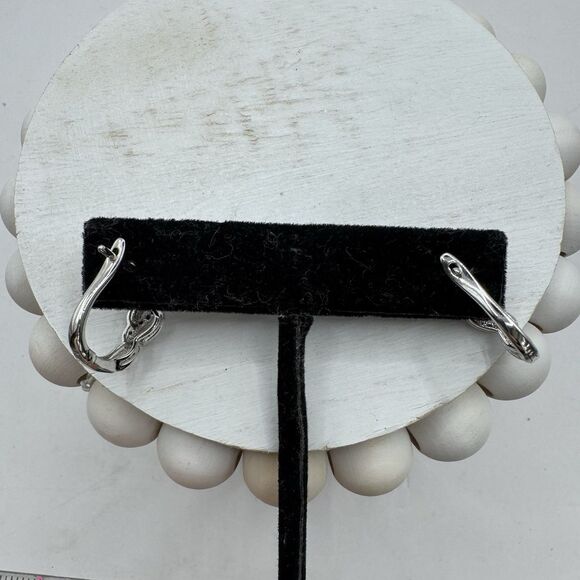 Sterling Silver Diamond Twisted Half Hoop Earrings - Picture 6 of 15